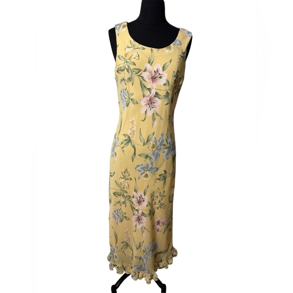 Vintage Floral Yellow Sleeveless Dress